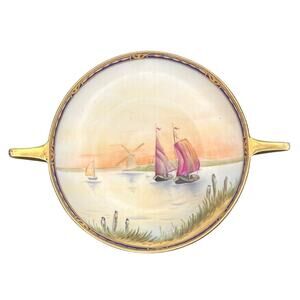 Nippon Morimura Hand Painted Scenic Plate Moriage Windmill 1911 Cobalt Gold